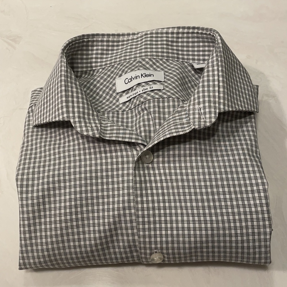 Calvin Klein Slim Fit Button Up Patterned Dress Shirt Plaid